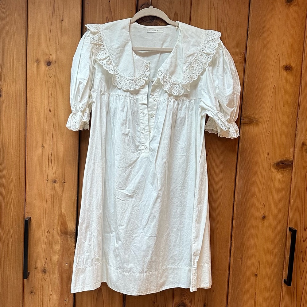 Dôen White Ruffle Cotton Dress